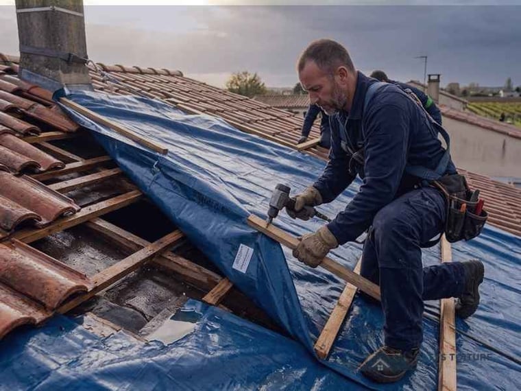Mise hors d’eau et bâchage de toiture — chantier Altys Toiture La Teste-de-Buch à La Teste-de-Buch